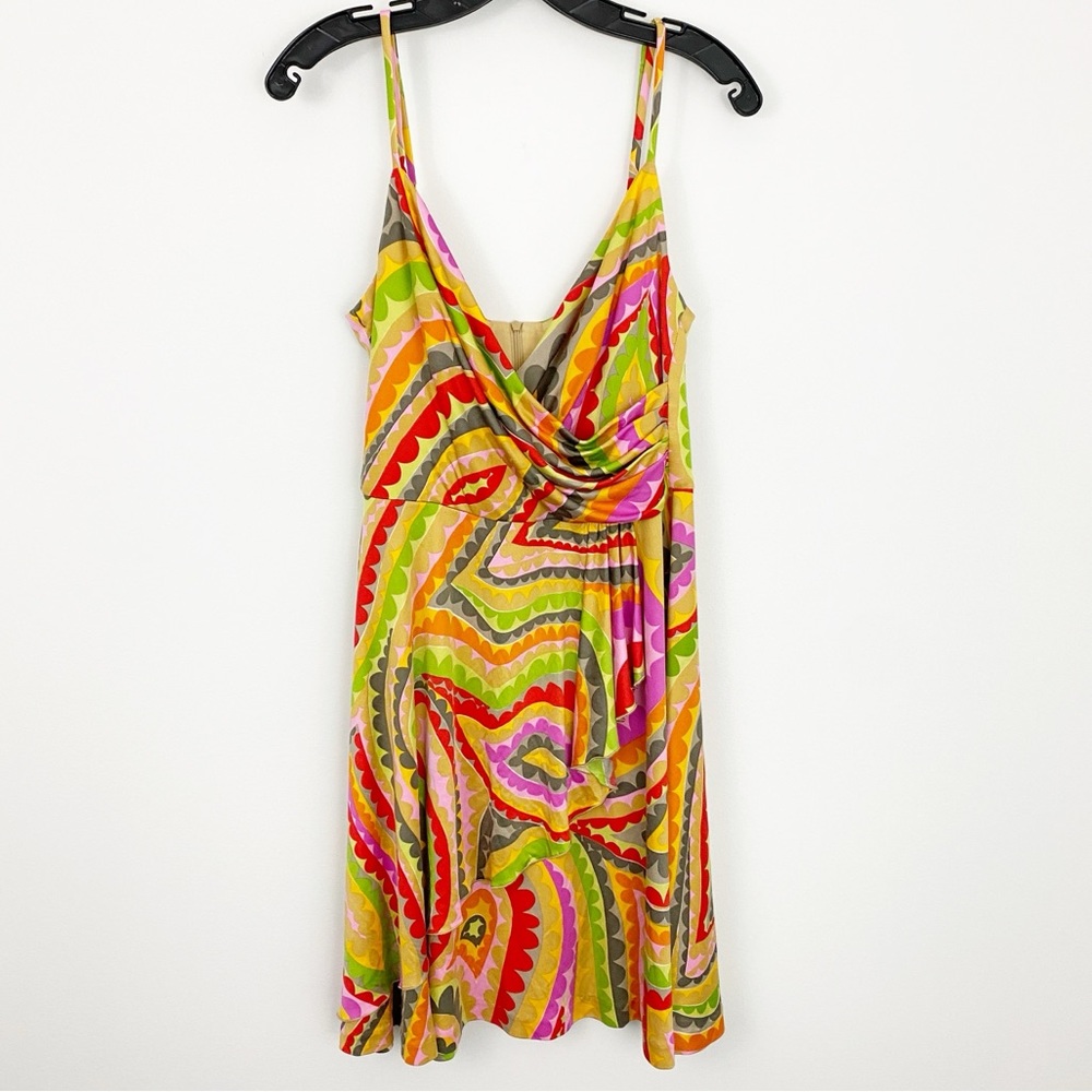 Trina Turk size 8 Multicolor Spaghetti Strap V-neck Mini Dress